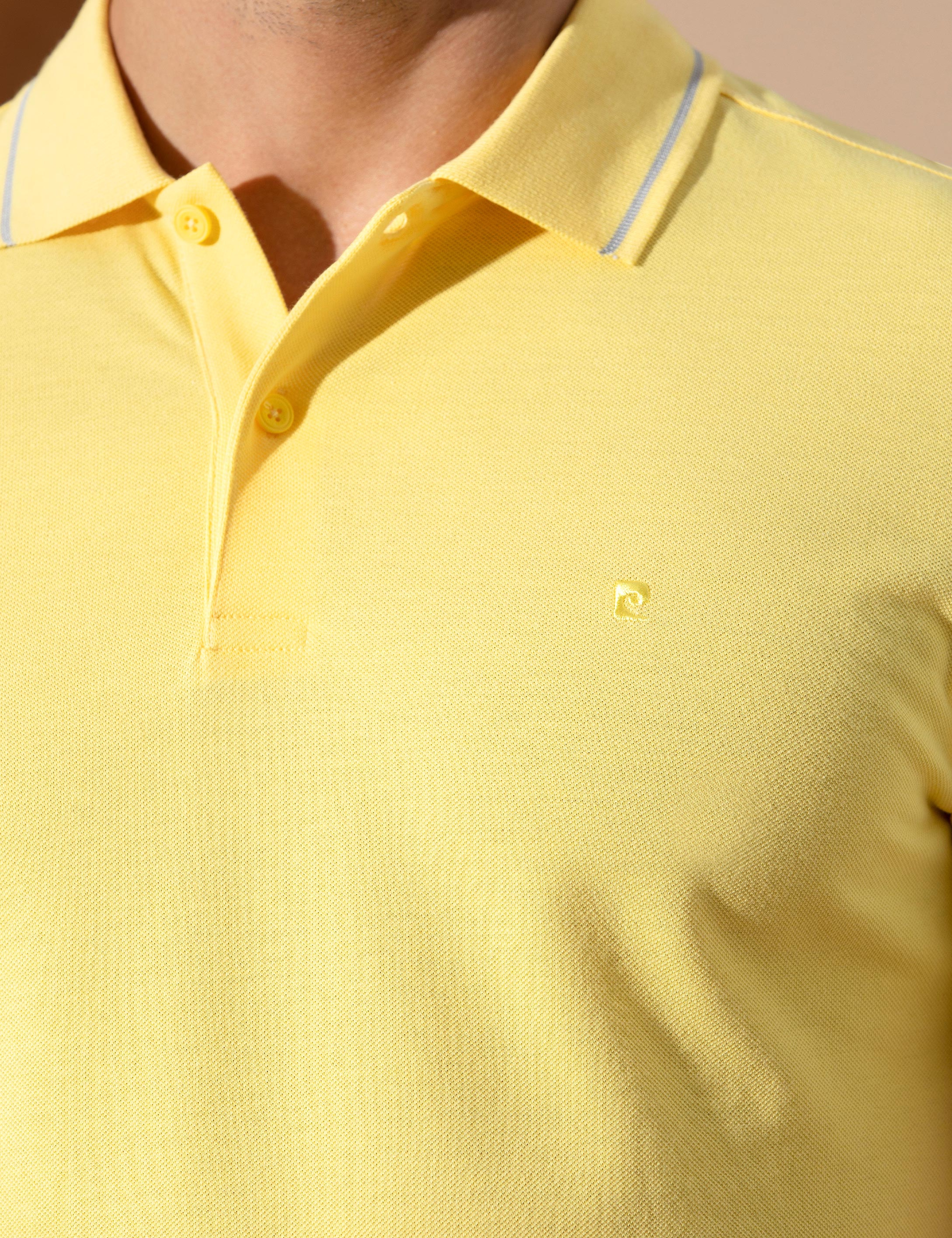 Sarı Slim Fit Polo Yaka Basic Tişört - Image 7