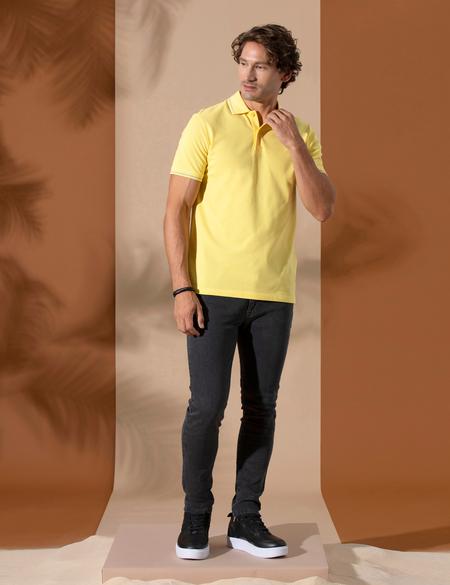 Sarı Slim Fit Polo Yaka Basic Tişört - 50252448127