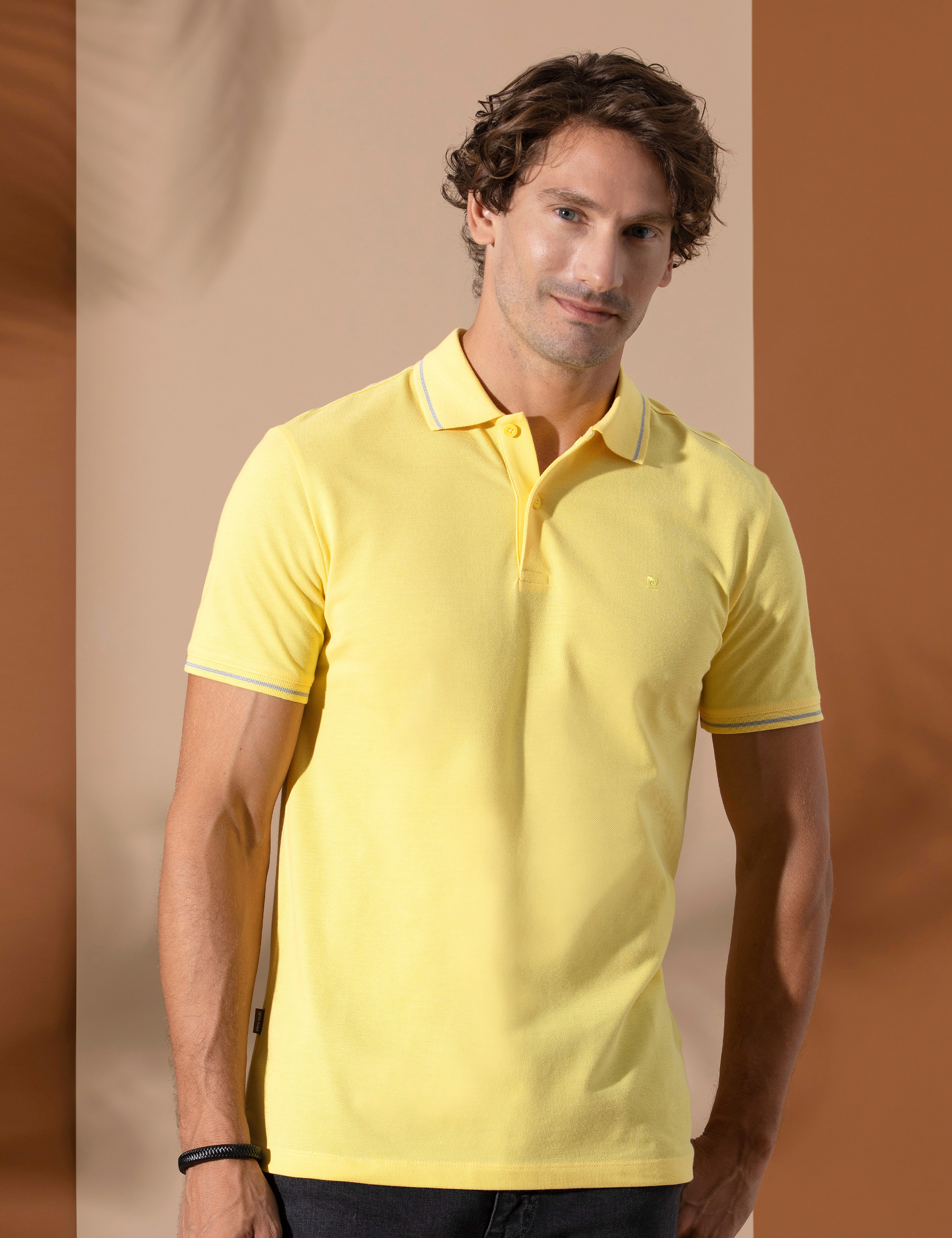 Sarı Slim Fit Polo Yaka Basic Tişört