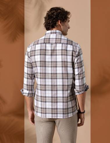 Kahverengi Slim Fit Uzun Kollu Gömlek