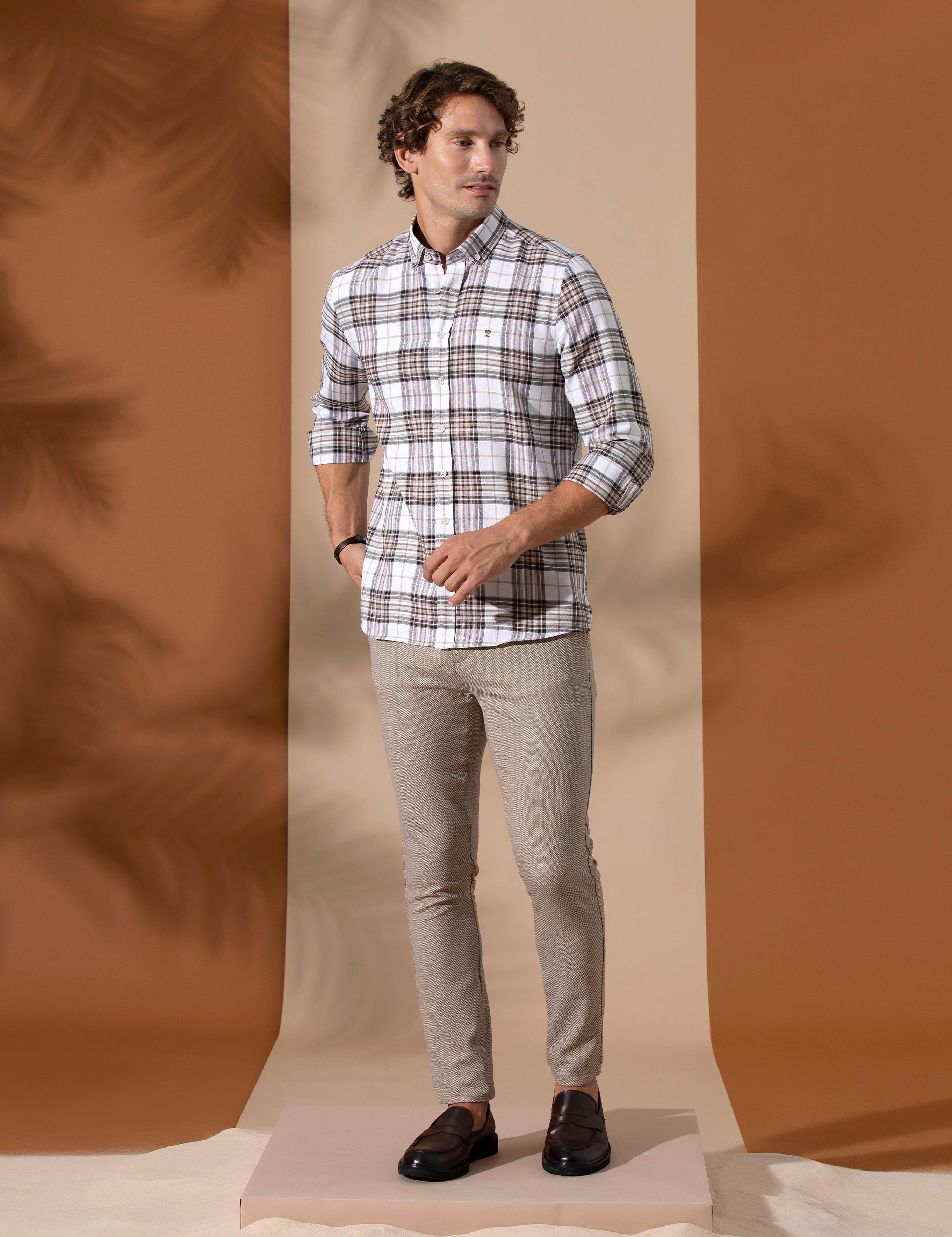 Kahverengi Slim Fit Uzun Kollu Gömlek