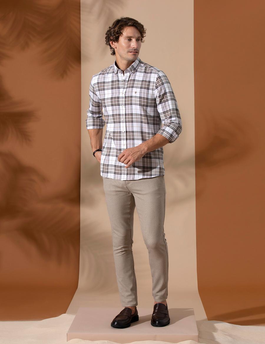 Kahverengi Slim Fit Uzun Kollu Gömlek