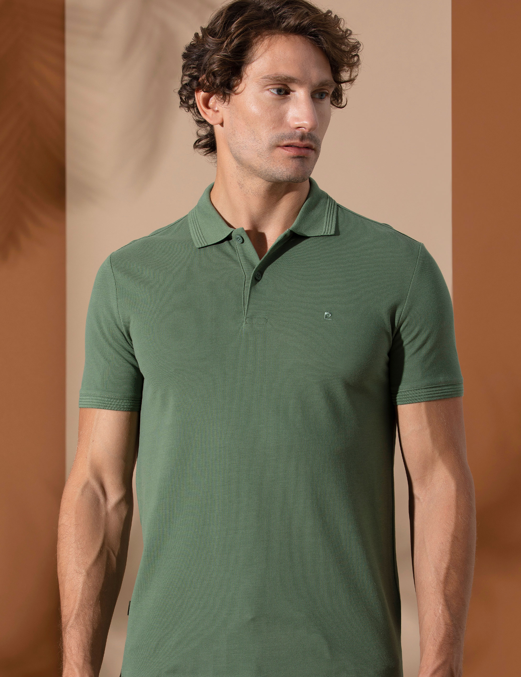 Haki Slim Fit %100 Pamuk Polo Yaka Basic Tişört - Image 4