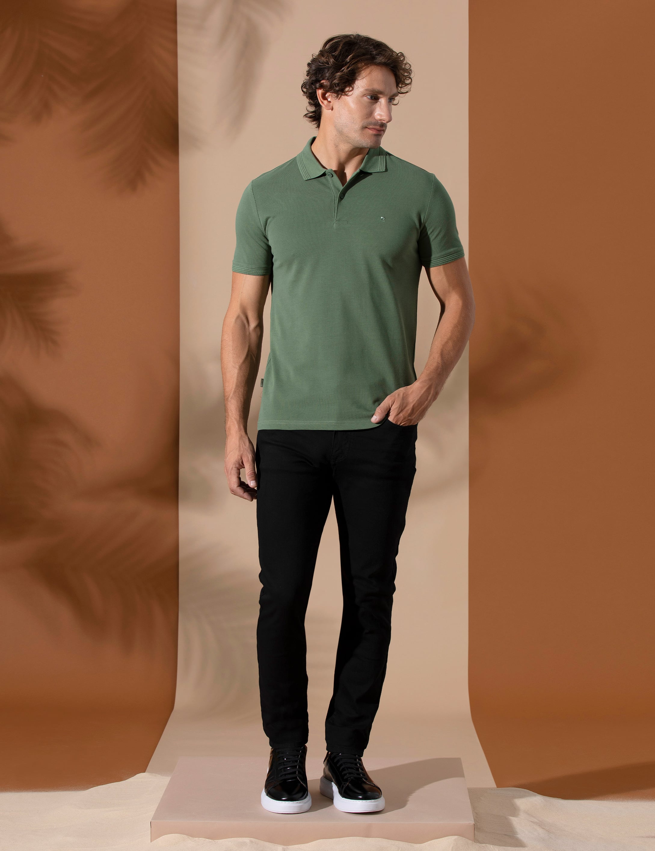 Haki Slim Fit %100 Pamuk Polo Yaka Basic Tişört