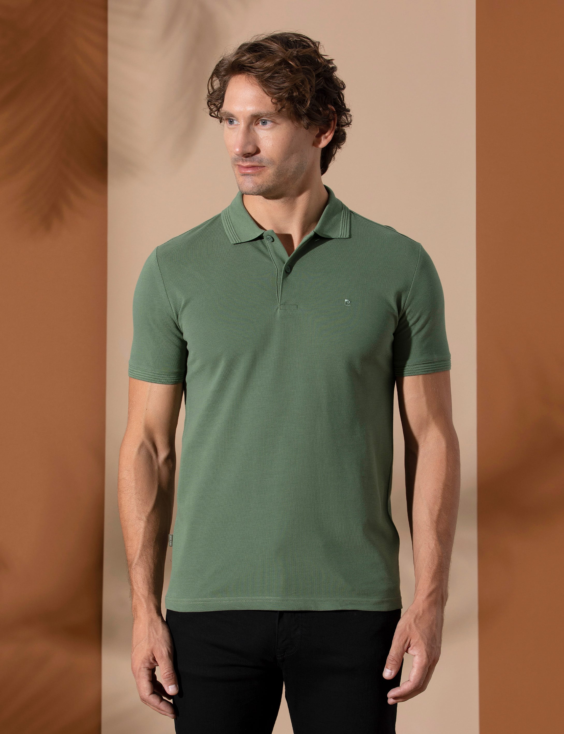 Haki Slim Fit %100 Pamuk Polo Yaka Basic Tişört - Image 2