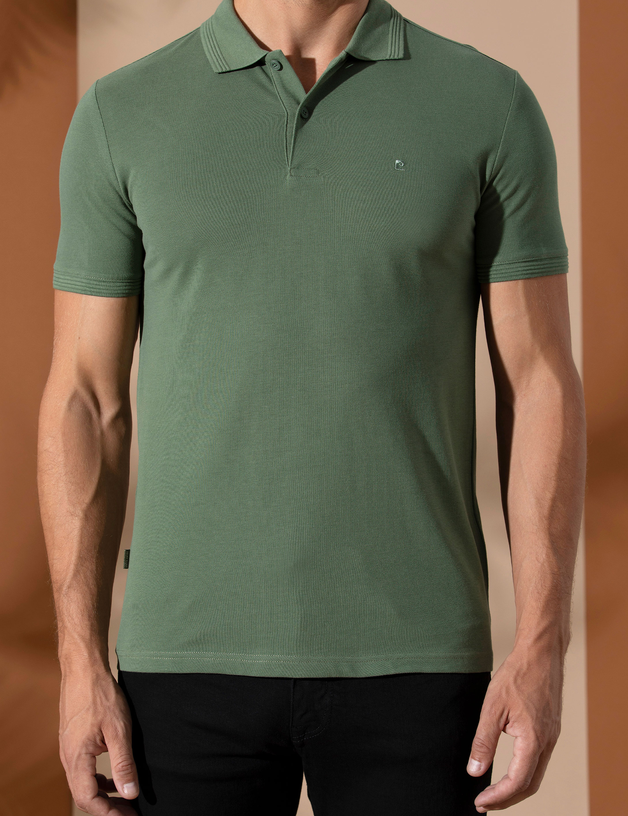 Haki Slim Fit %100 Pamuk Polo Yaka Basic Tişört - Image 6