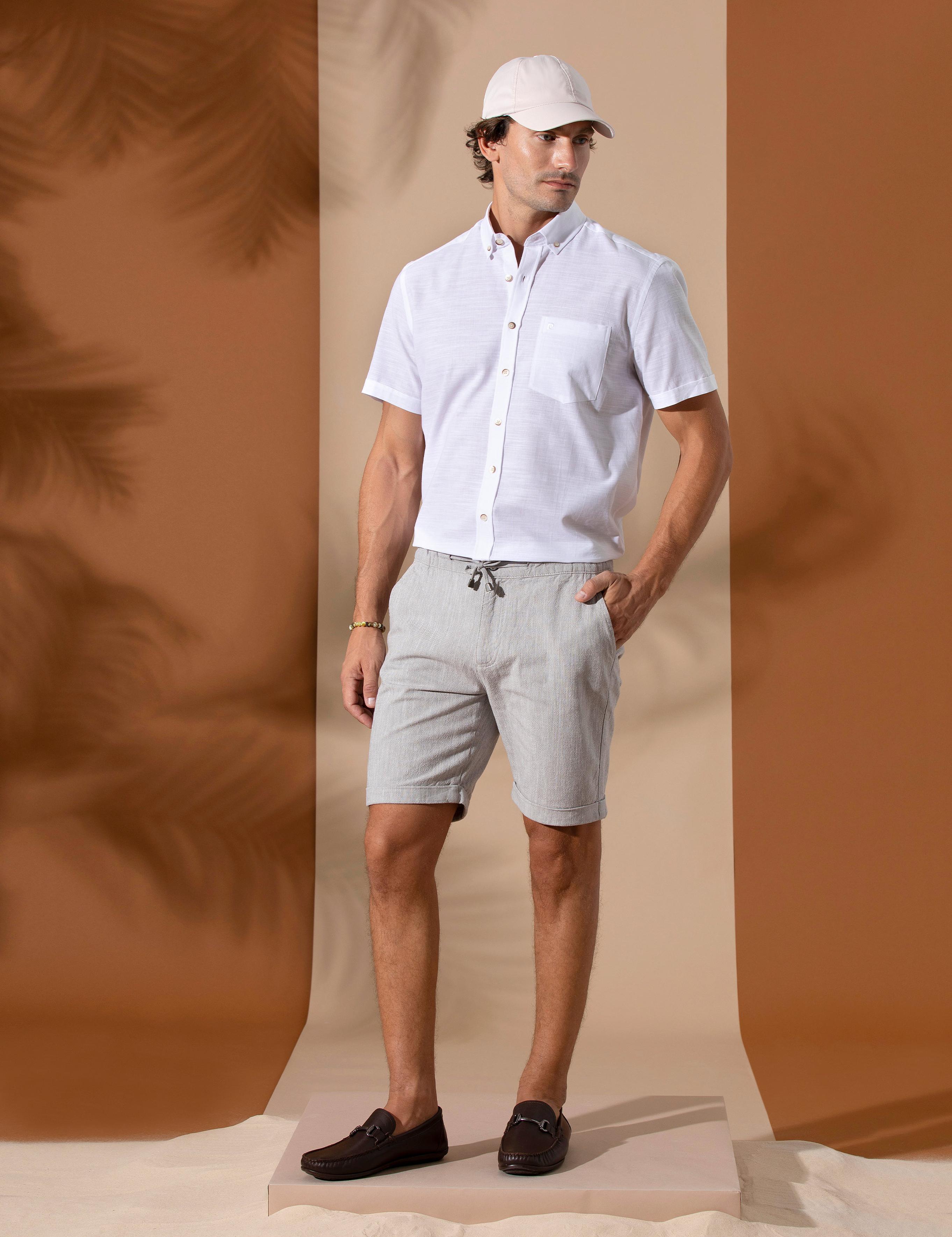 Koyu Bej Slim Fit Beli Lastikli Bermuda Şort