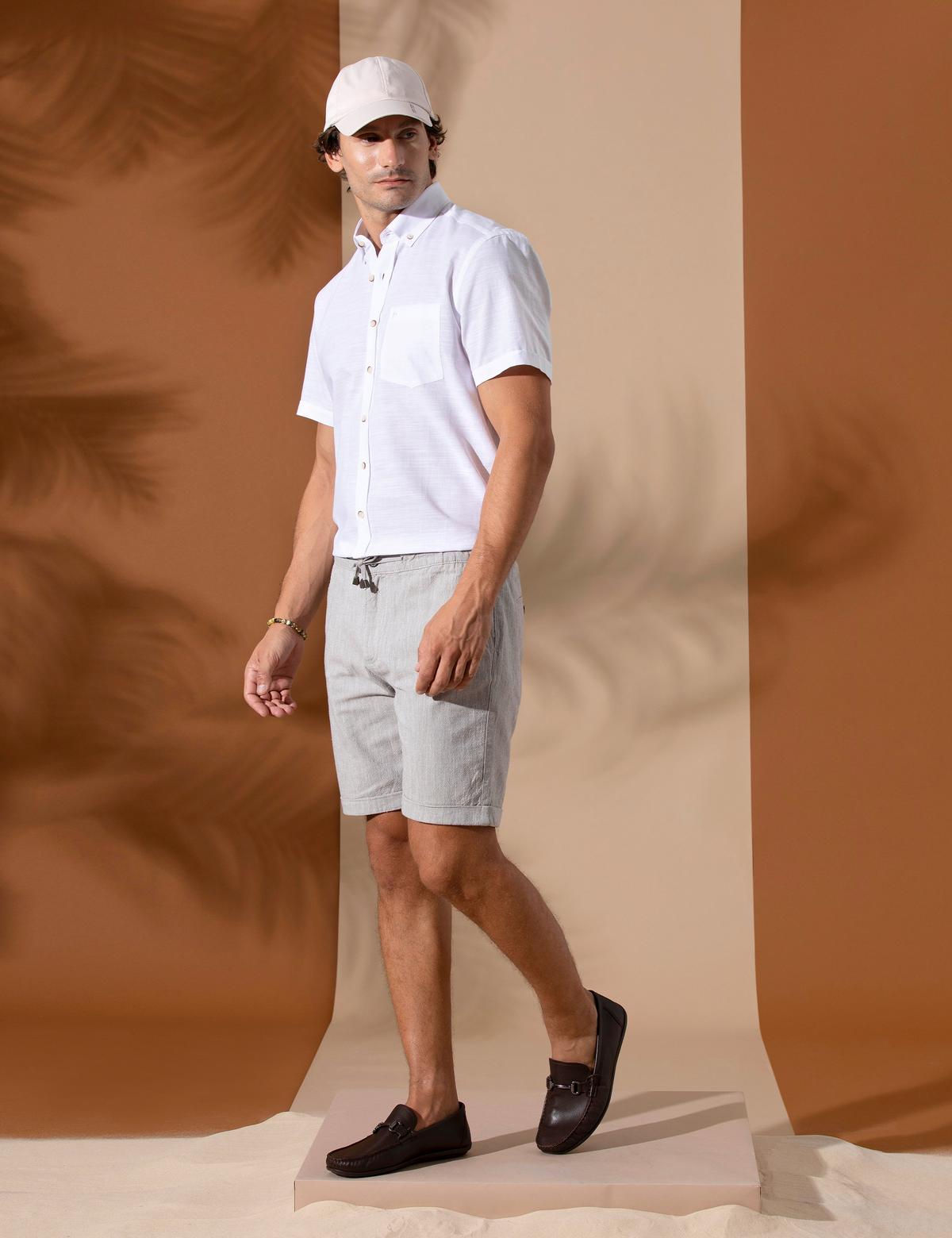 Koyu Bej Slim Fit Beli Lastikli Bermuda Şort - 50270741015