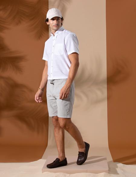 Koyu Bej Slim Fit Beli Lastikli Bermuda Şort - 50270741015