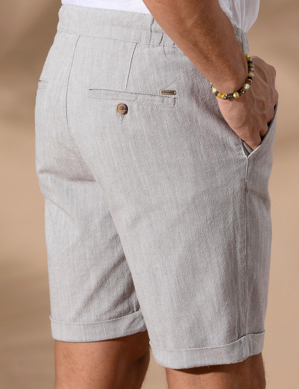 Koyu Bej Slim Fit Beli Lastikli Bermuda Şort - 50270741015