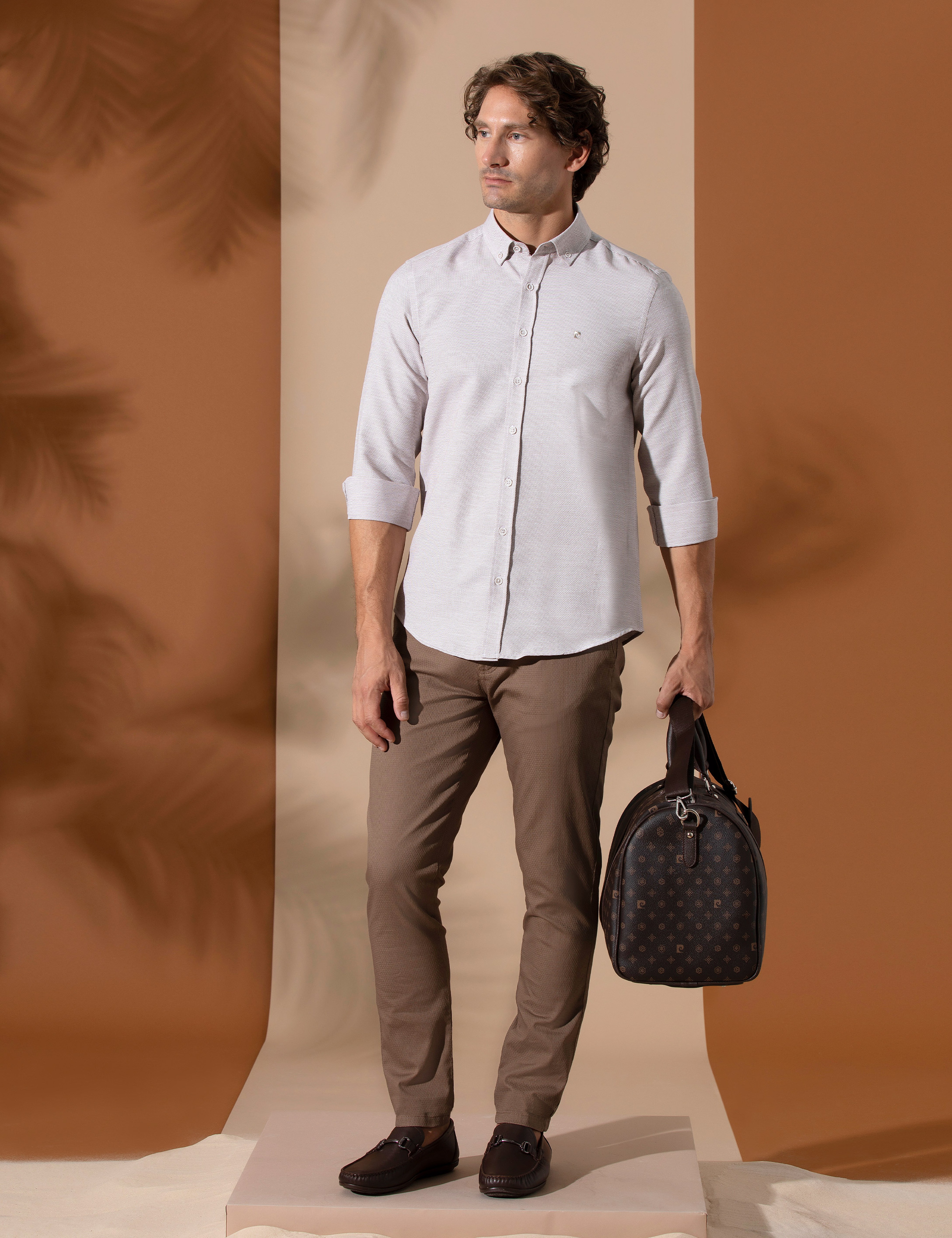 Kahverengi Armürlü Slim Fit Chino Pantolon