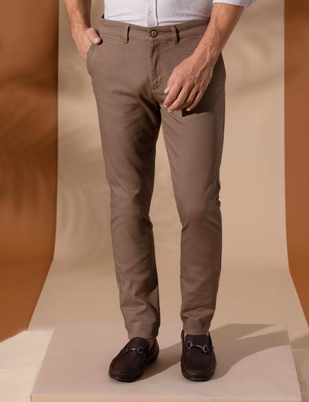 Kahverengi Armürlü Slim Fit Chino Pantolon - 50271283203