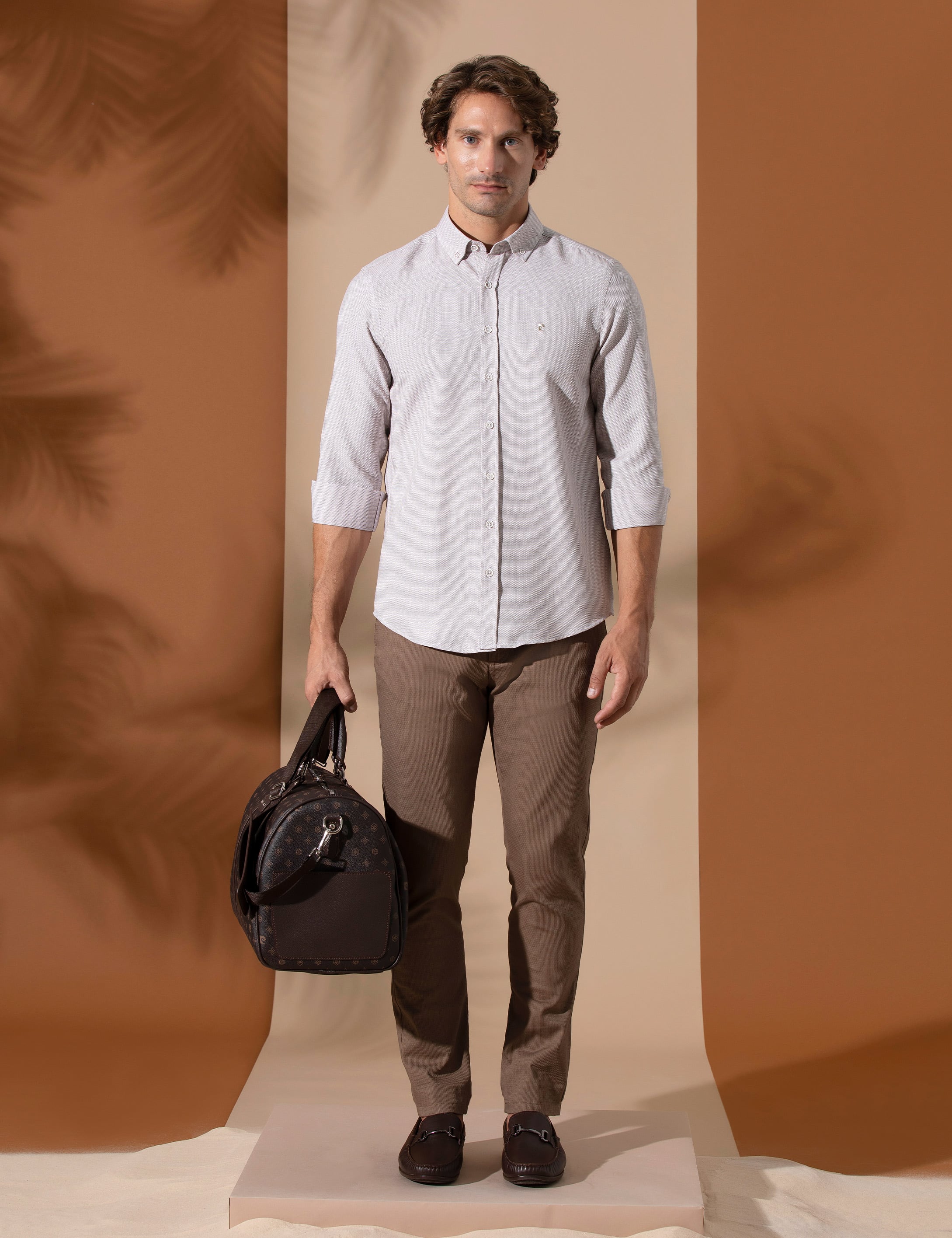 Kahverengi Armürlü Slim Fit Chino Pantolon