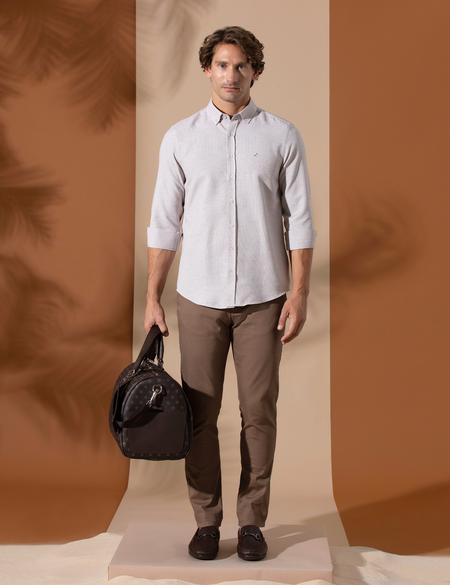 Kahverengi Armürlü Slim Fit Chino Pantolon - 50271283203