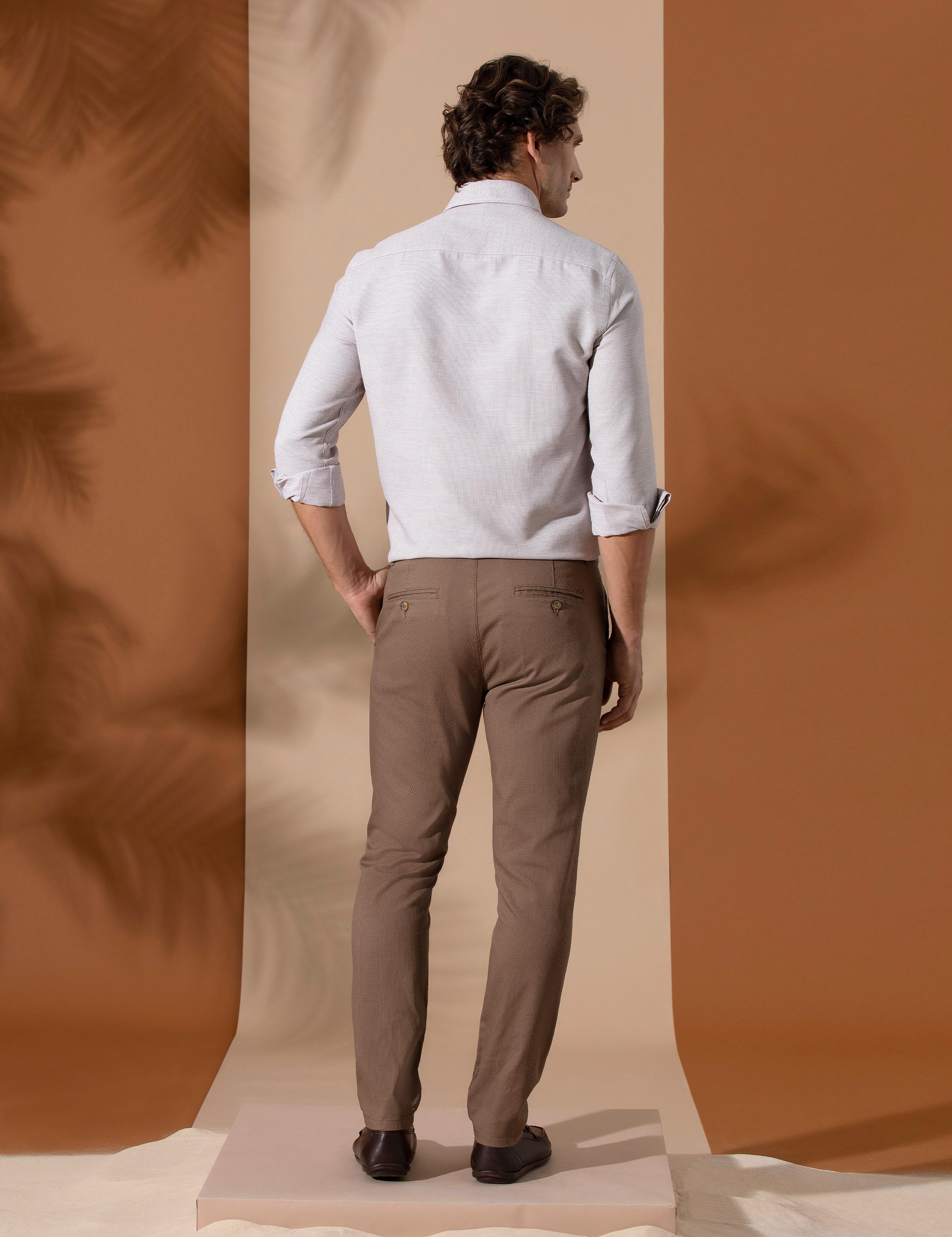 Kahverengi Armürlü Slim Fit Chino Pantolon