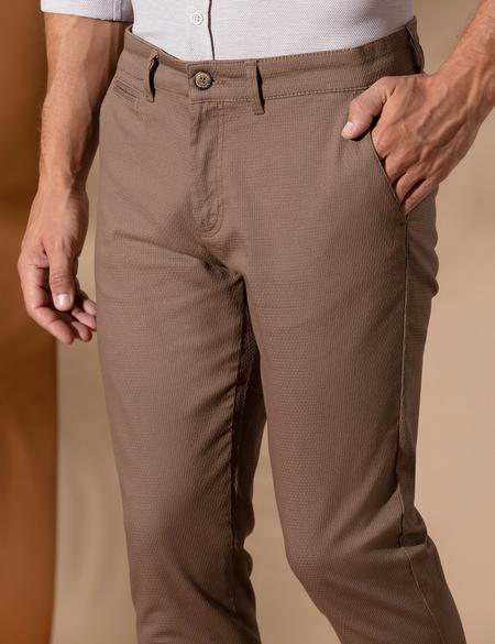 Kahverengi Armürlü Slim Fit Chino Pantolon - 50271283203