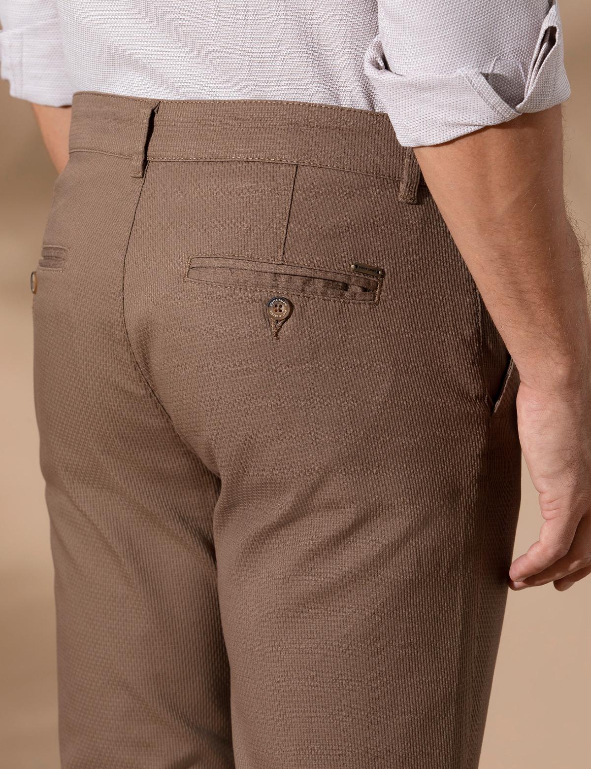 Kahverengi Armürlü Slim Fit Chino Pantolon - 50271283203