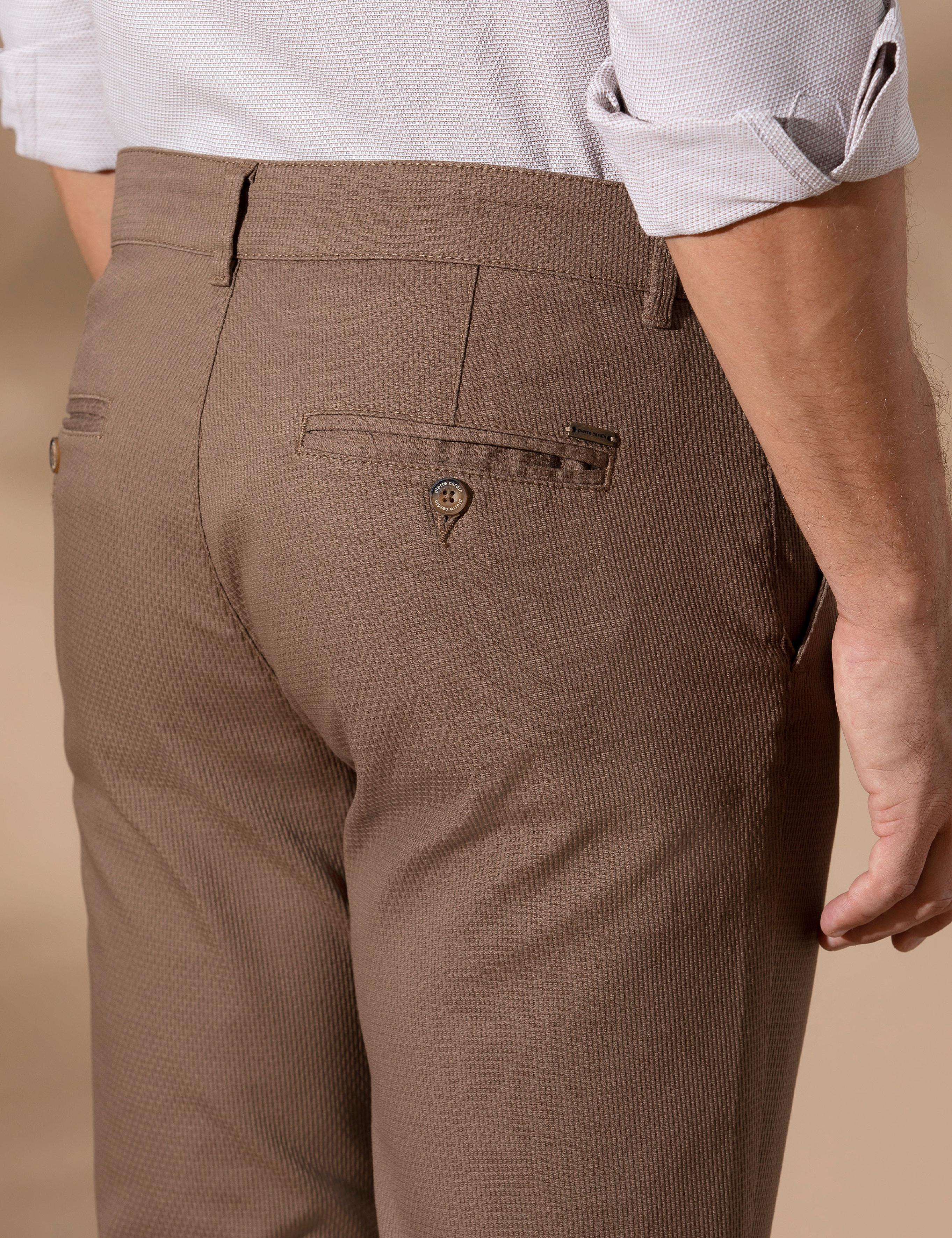 Kahverengi Armürlü Slim Fit Chino Pantolon