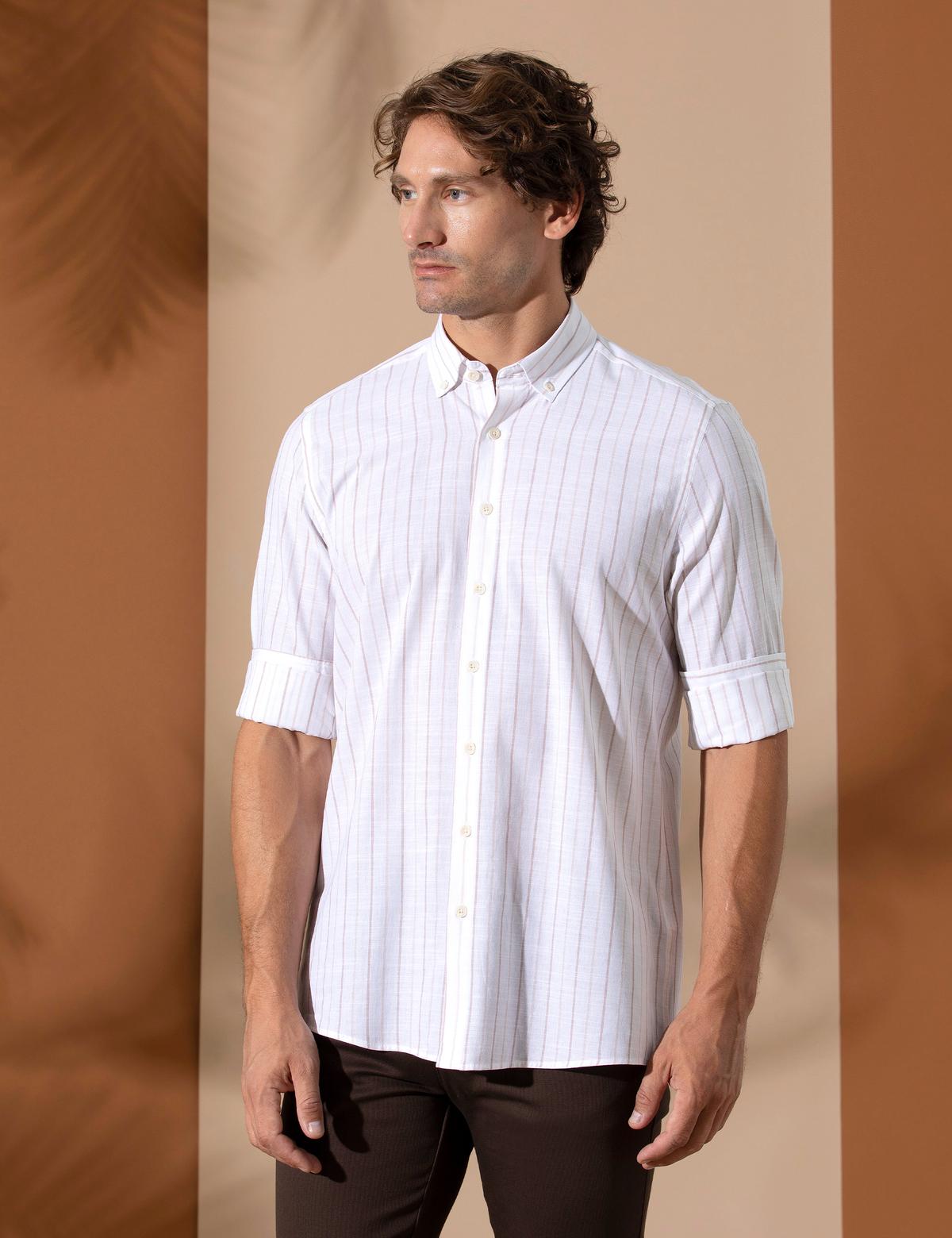 Bej Regular Fit Uzun Kollu Gömlek - 50272265002