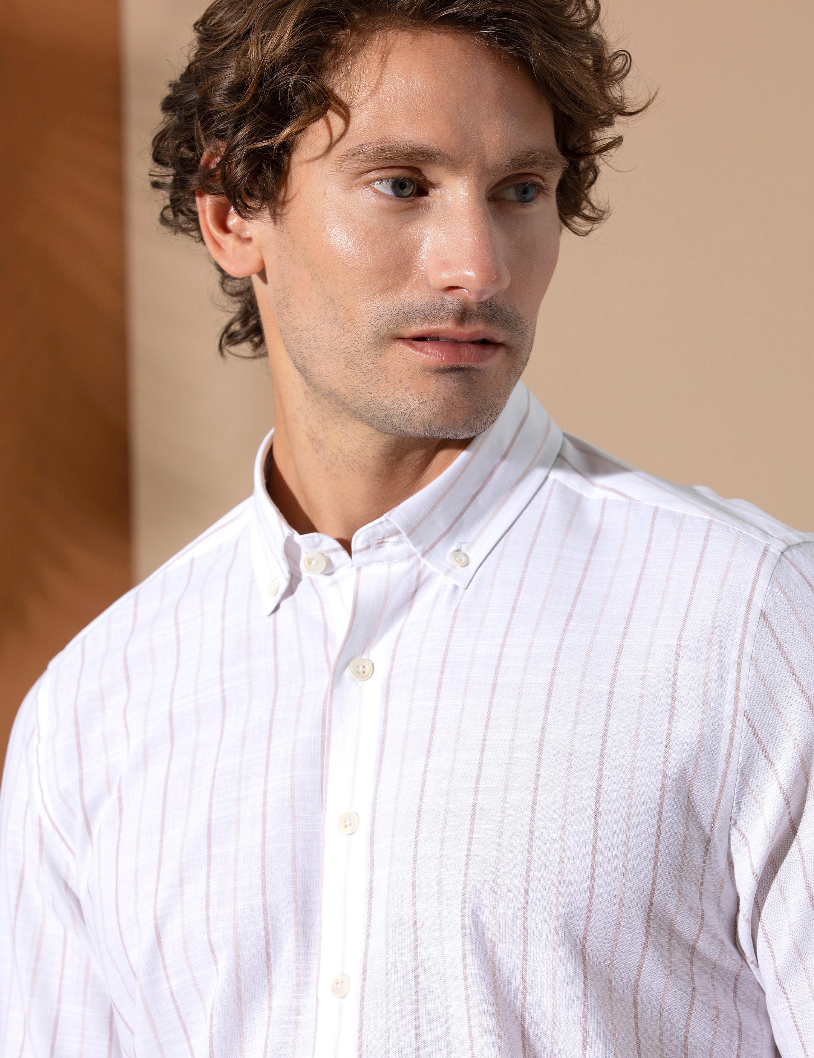 Bej Regular Fit Uzun Kollu Gömlek