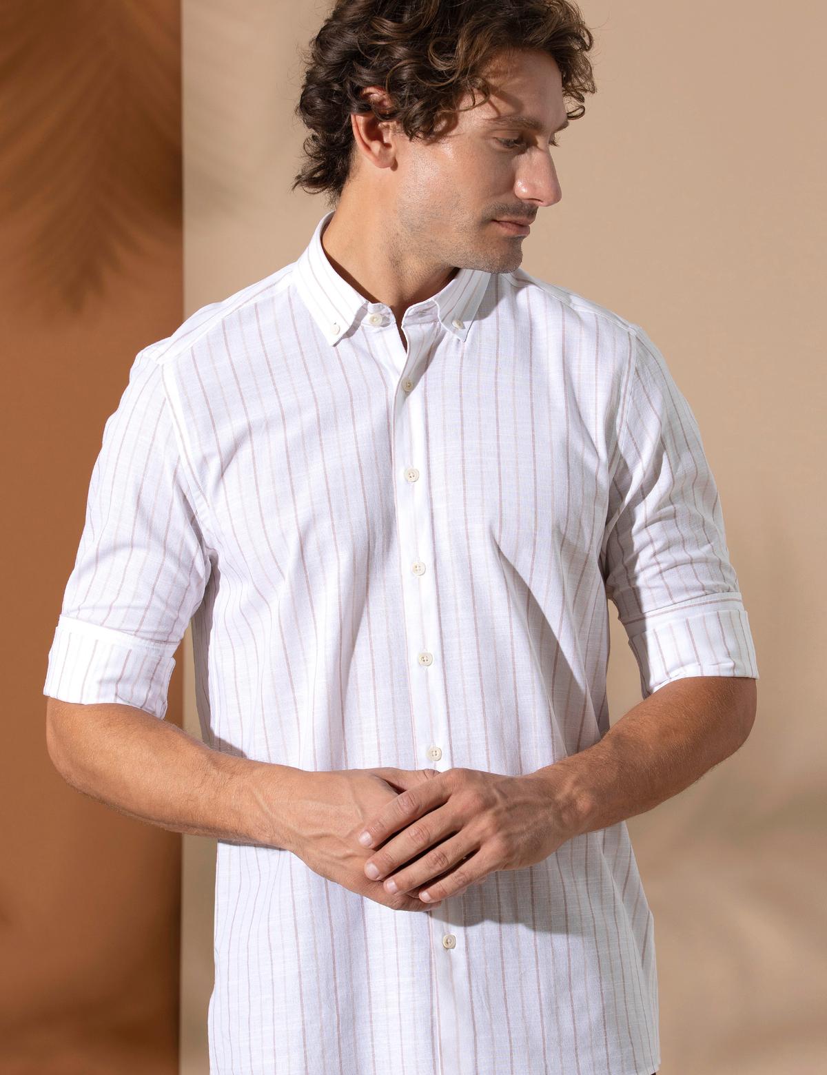 Bej Regular Fit Uzun Kollu Gömlek - 50272265002