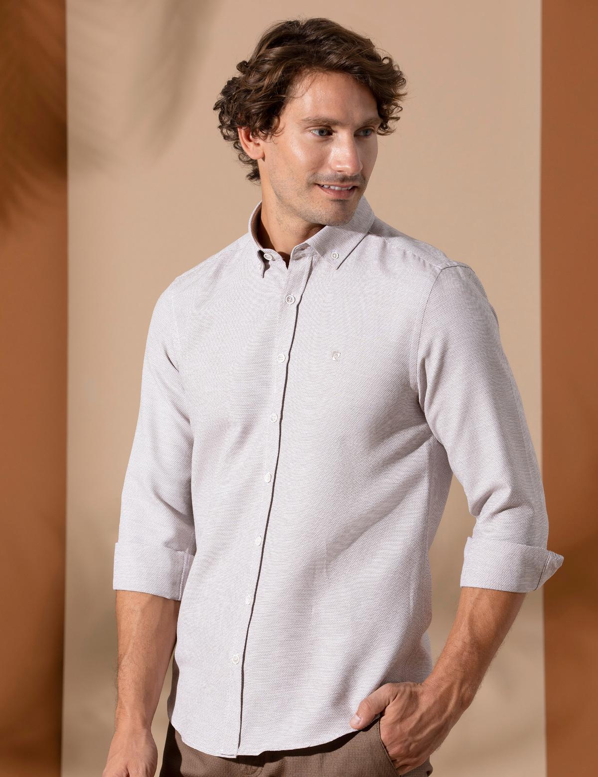 Kahverengi Slim Fit Uzun Kollu Gömlek - 50272318072