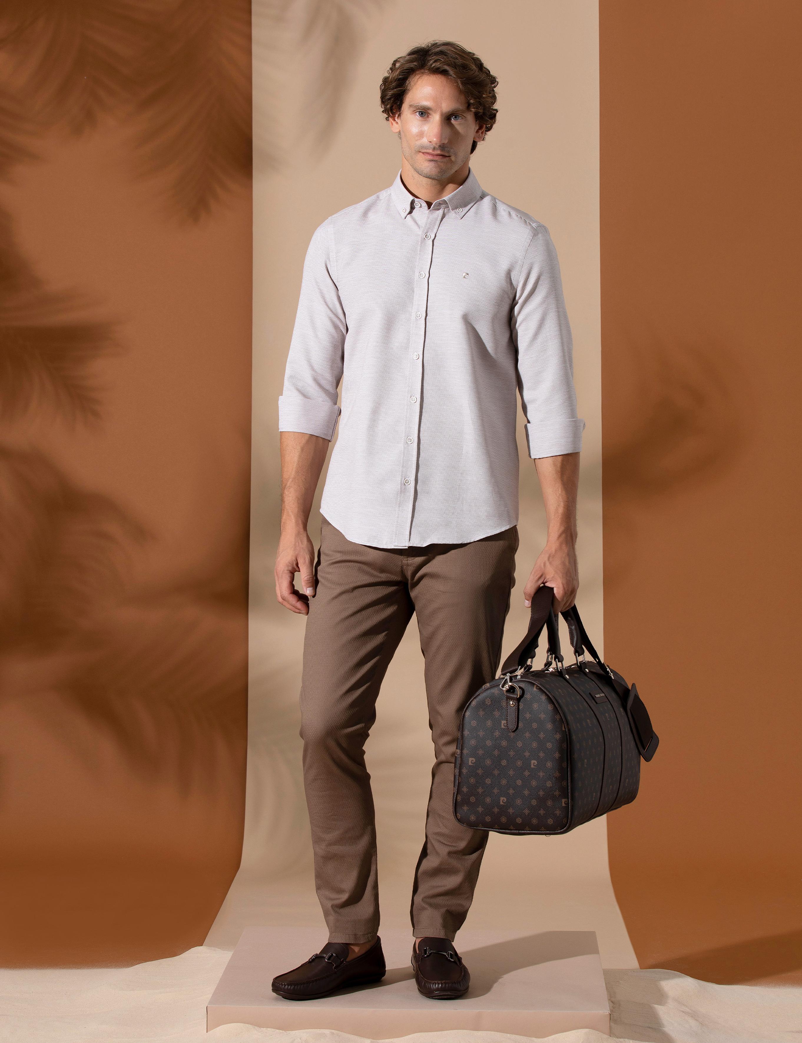 Kahverengi Slim Fit Uzun Kollu Gömlek