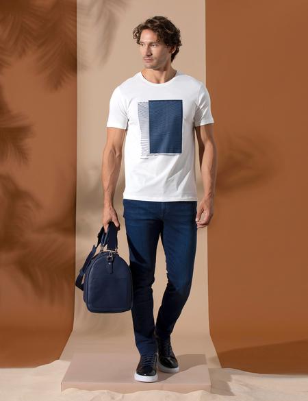 Lacivert Slim Fit Bisiklet Yaka Tişört - 50262627067