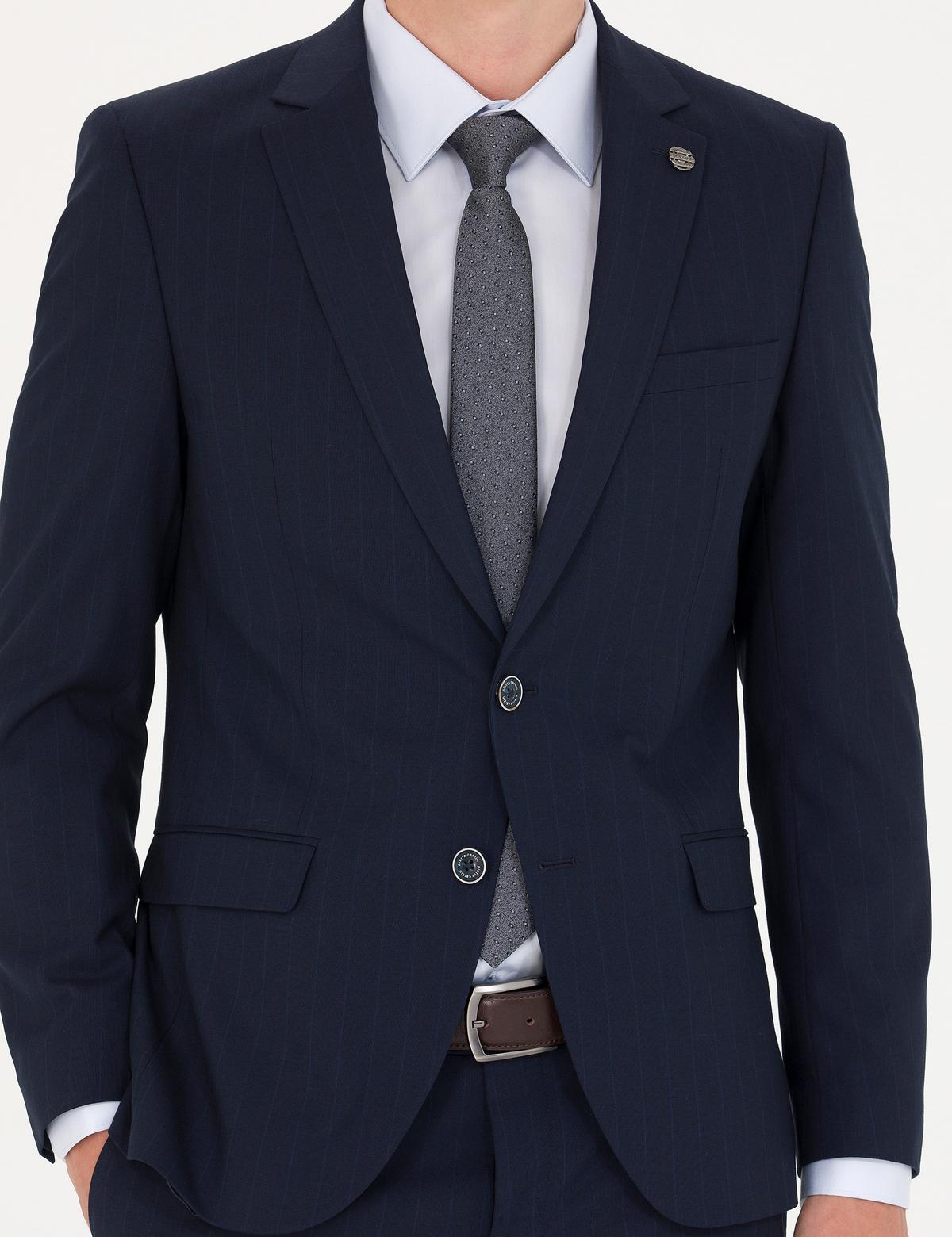 Lacivert Slim Fit Çizgili Takım Elbise - 50277344083