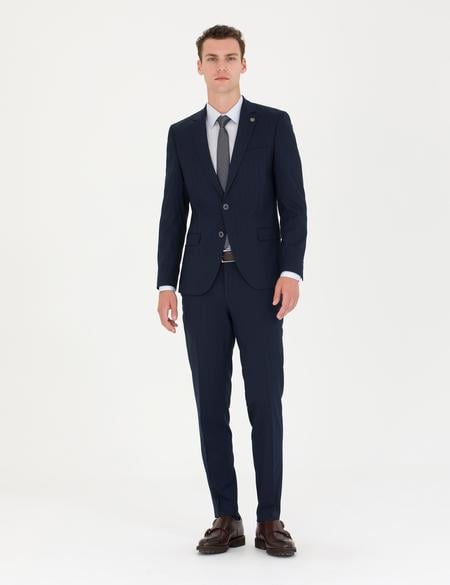 Lacivert Slim Fit Çizgili Takım Elbise - 50277344083