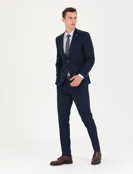 Lacivert Slim Fit Çizgili Takım Elbise - 50277344083