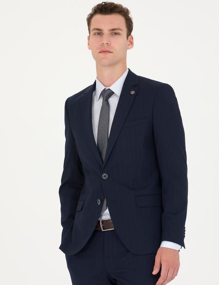 Lacivert Slim Fit Çizgili Takım Elbise - 50277344083