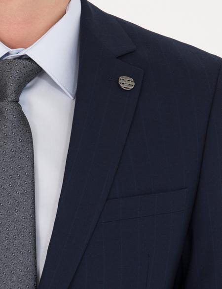 Lacivert Slim Fit Çizgili Takım Elbise - 50277344083