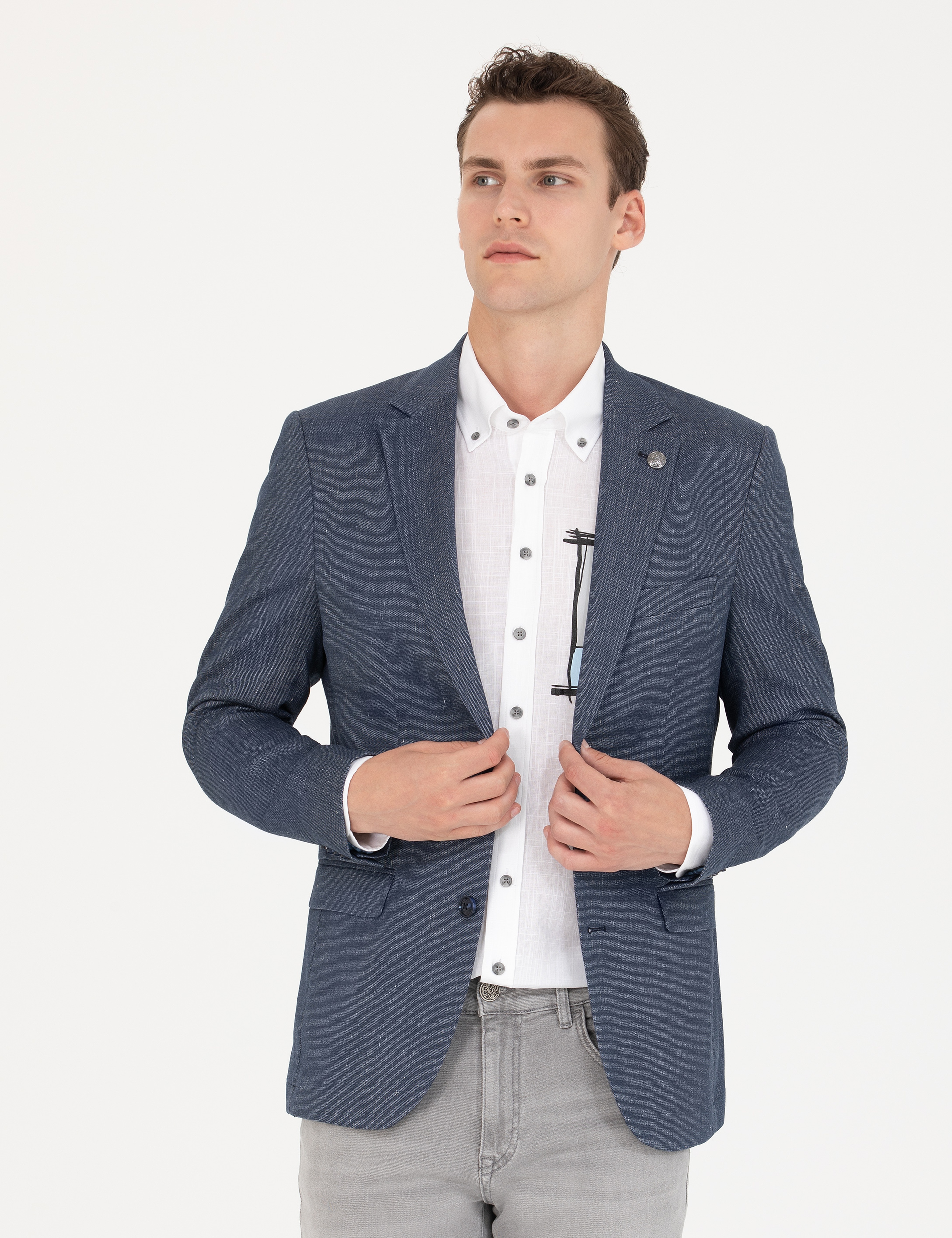 Açık Lacivert Slim Fit Ceket