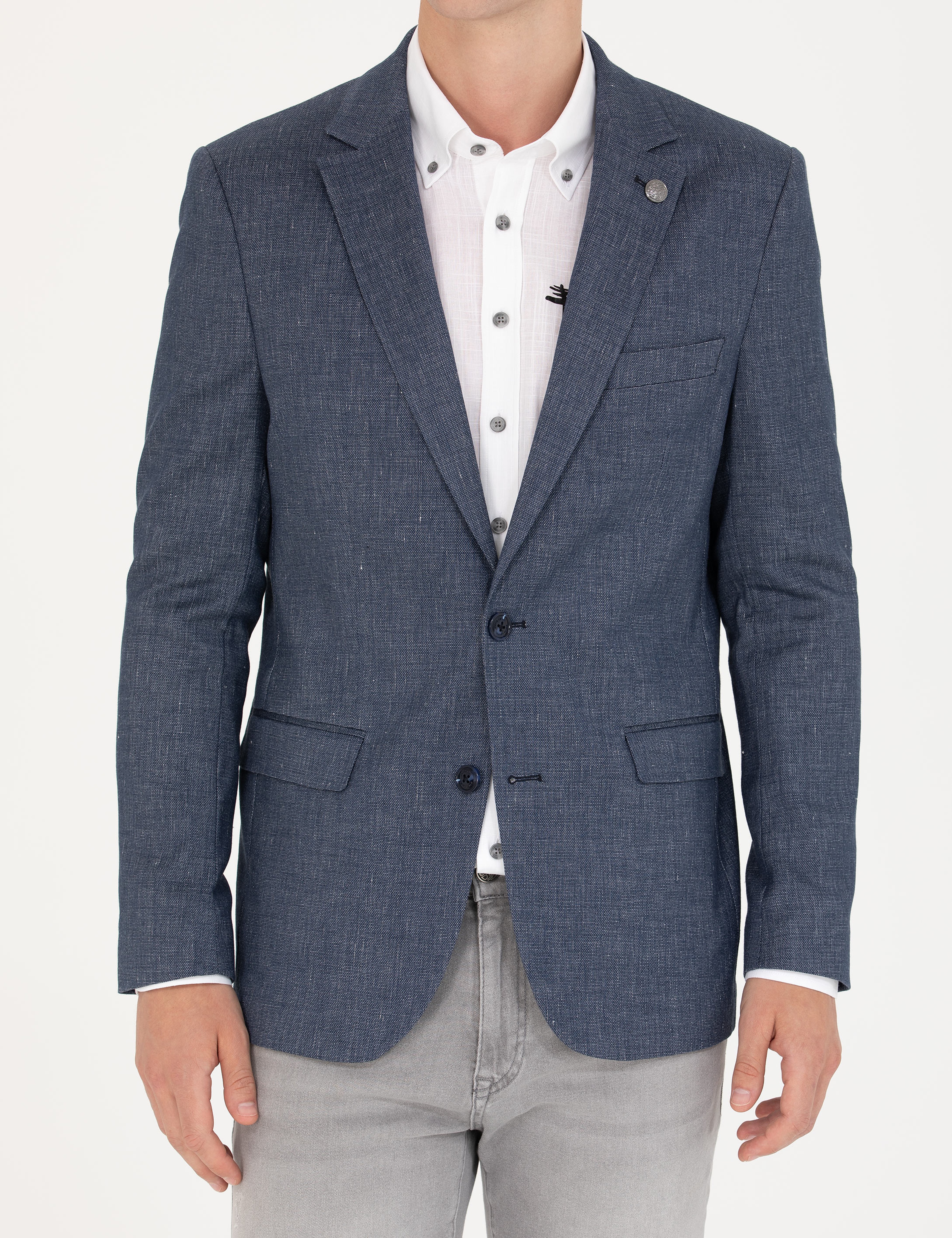 Açık Lacivert Slim Fit Ceket - Image 6