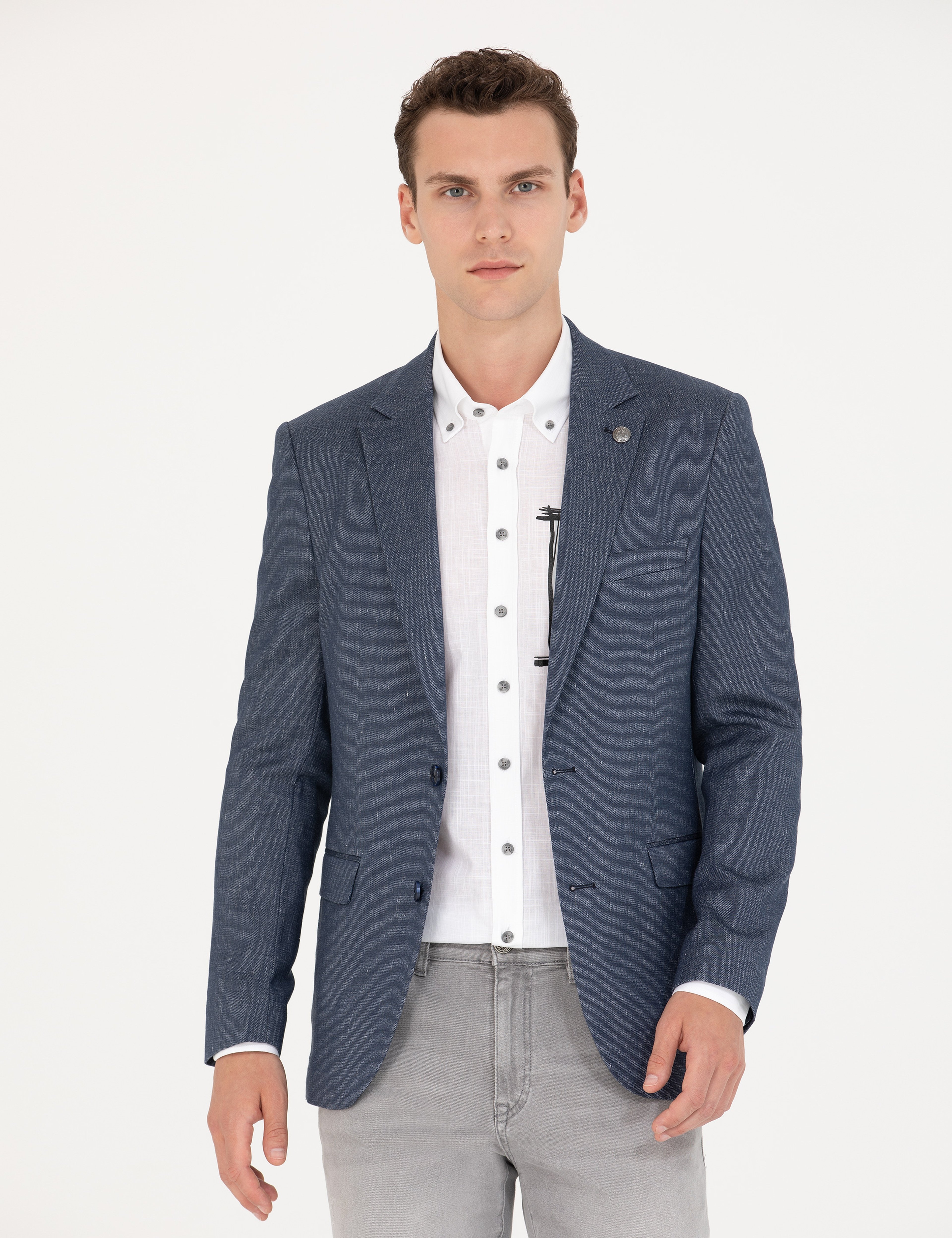 Açık Lacivert Slim Fit Ceket - Image 1