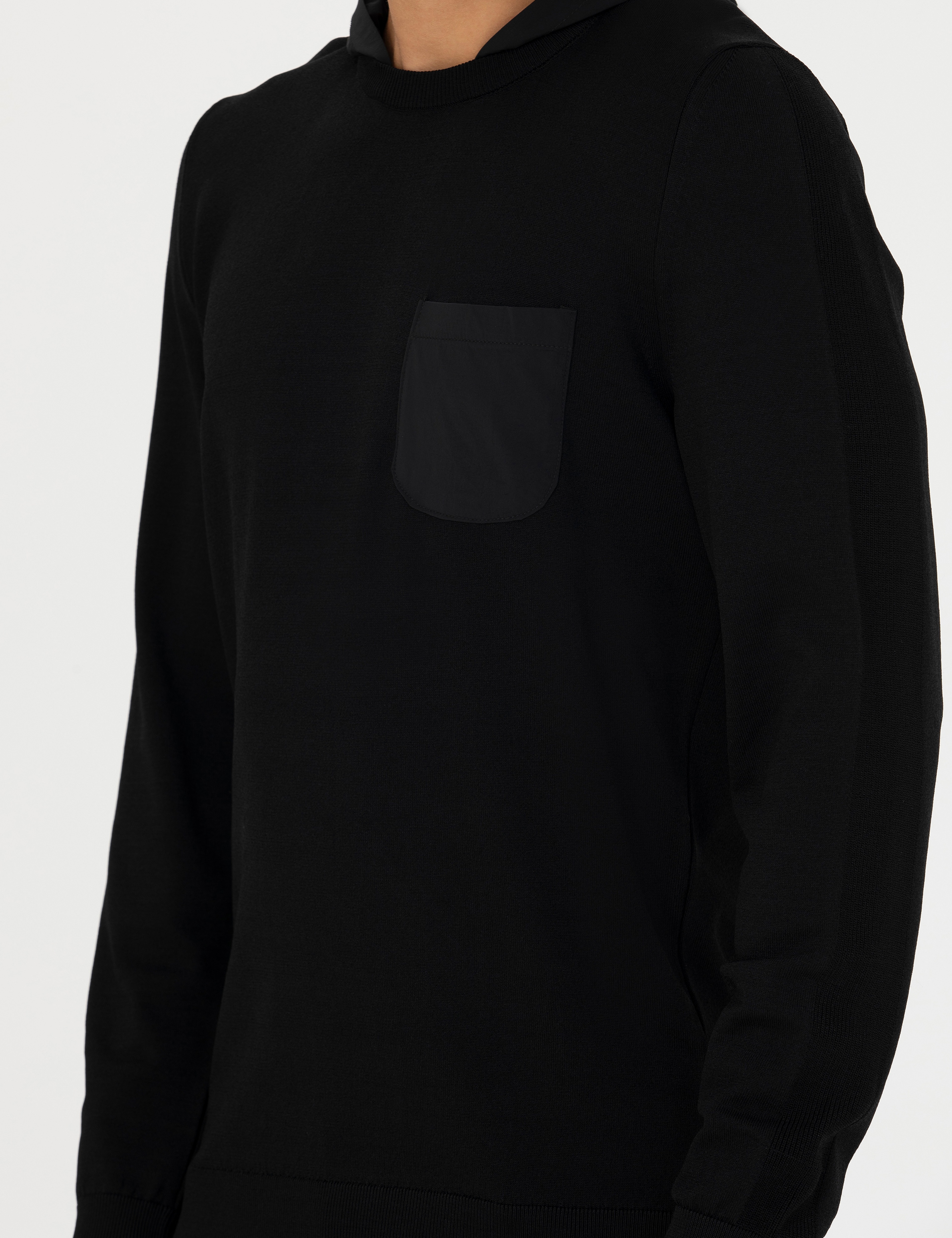 Siyah Slim Fit Kapüşonlu Triko Kazak