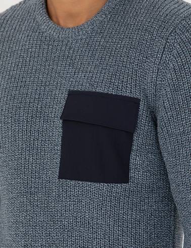 Lacivert Slim Fit Bisiklet Yaka Triko Kazak