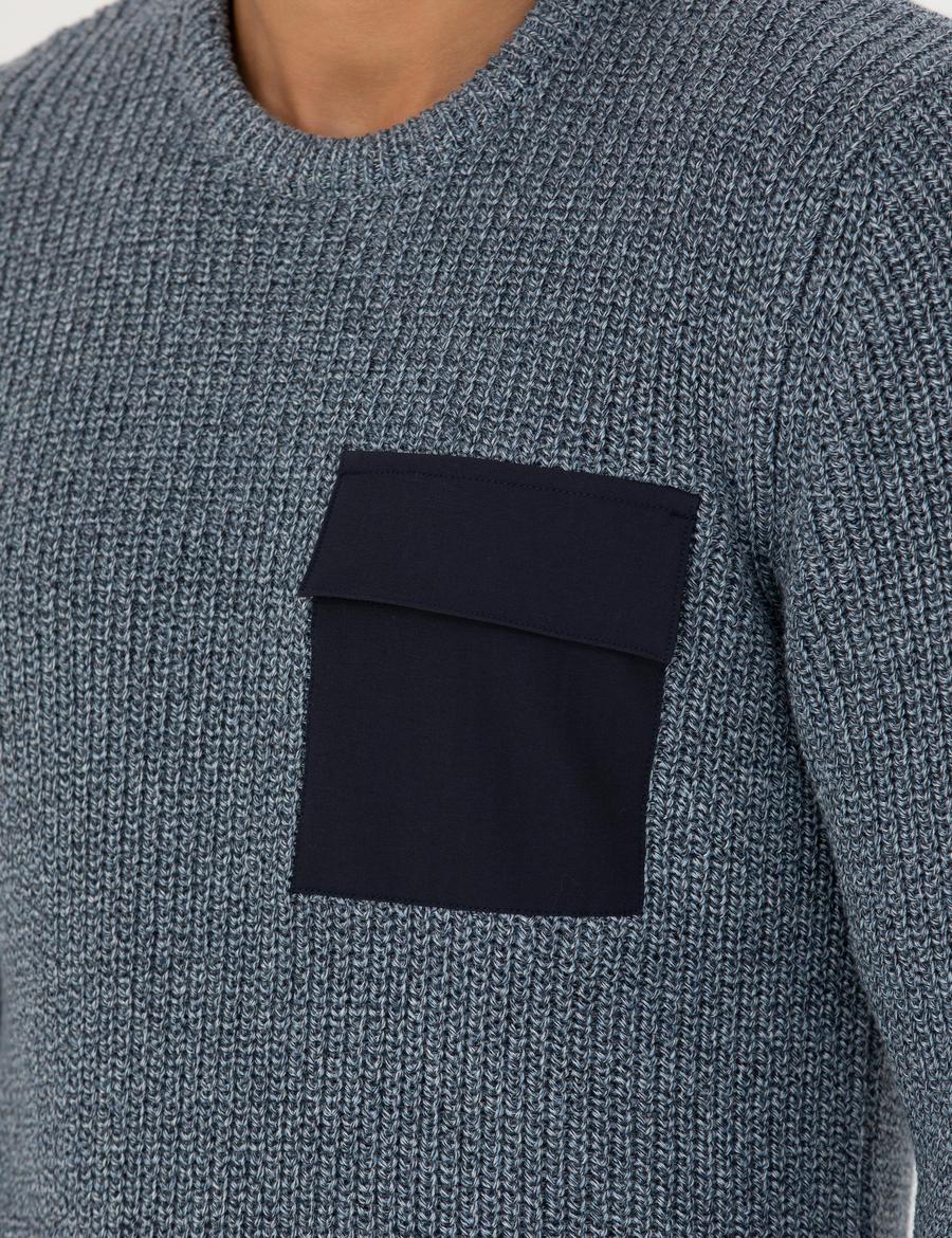 Lacivert Slim Fit Bisiklet Yaka Triko Kazak