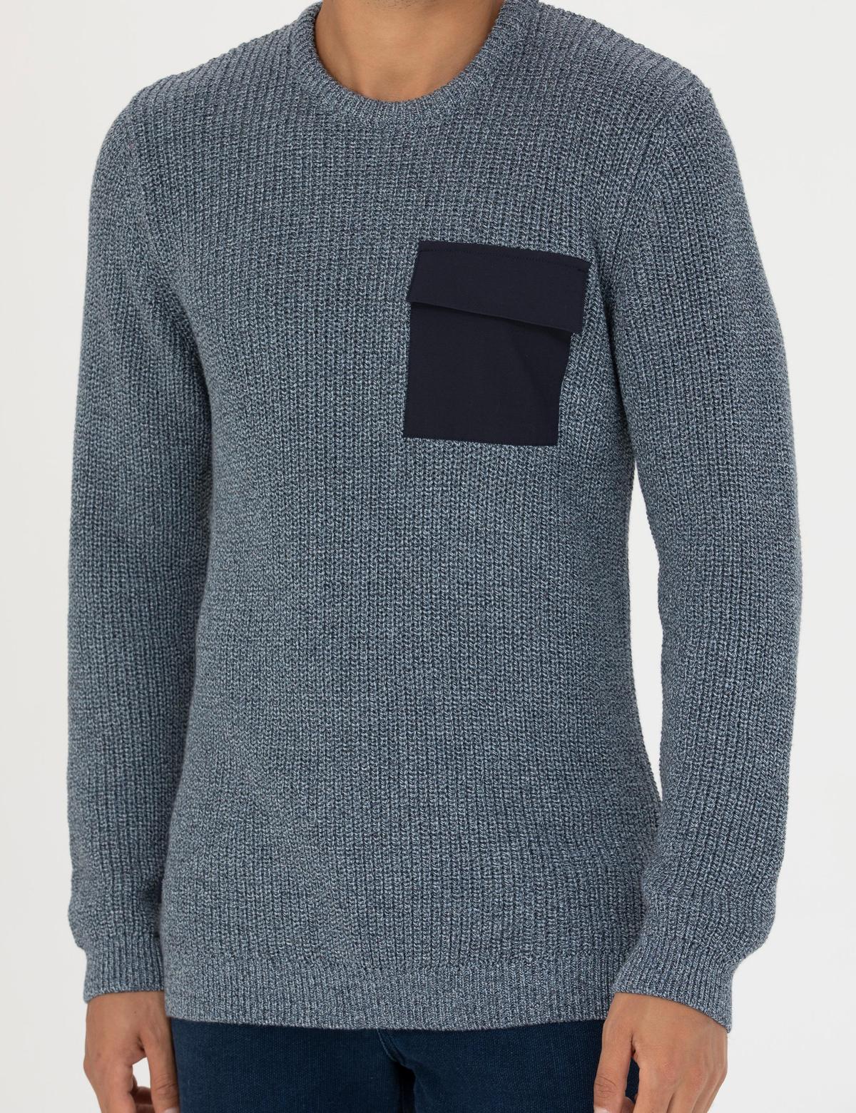 Lacivert Slim Fit Bisiklet Yaka Triko Kazak - 50260316001