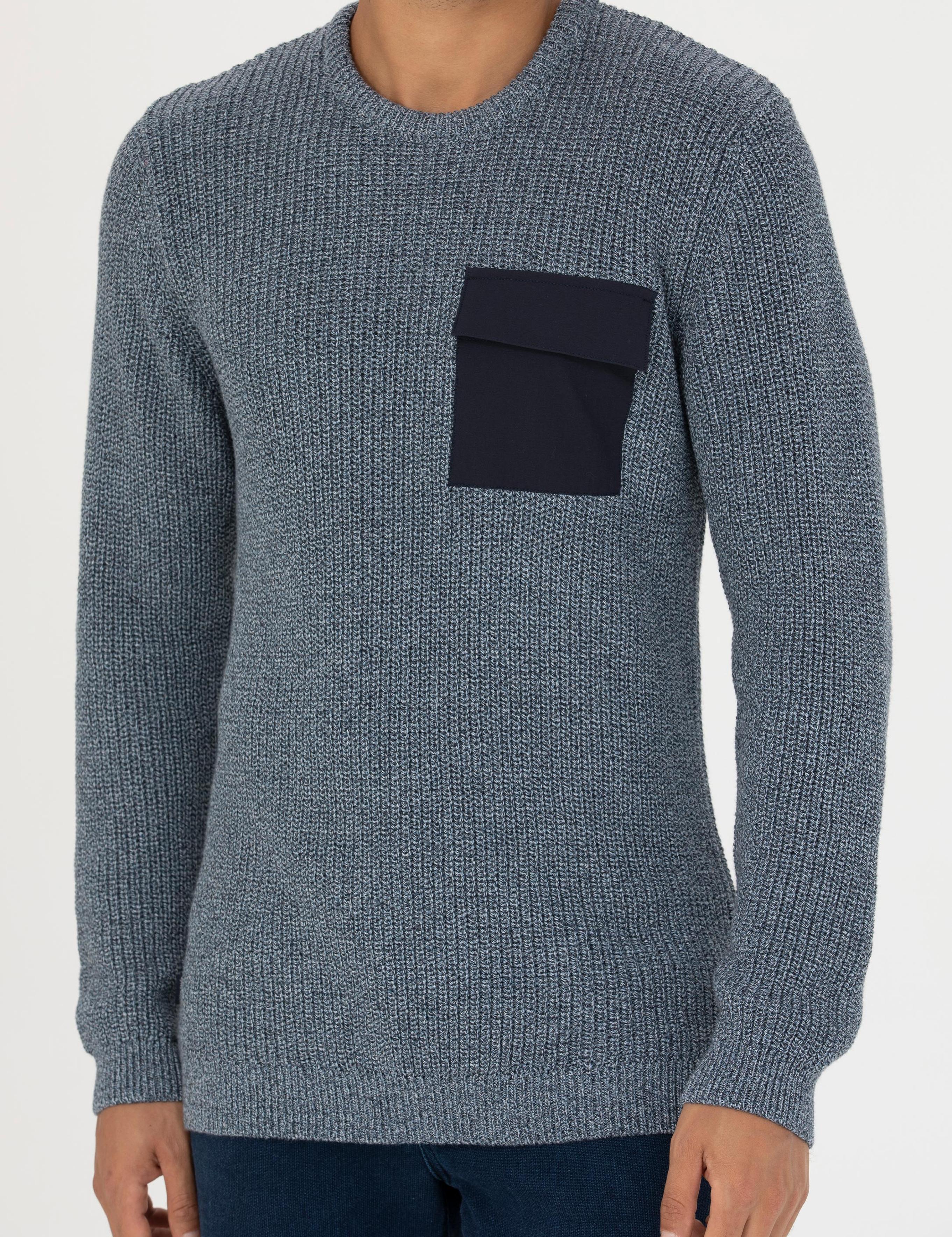 Lacivert Slim Fit Bisiklet Yaka Triko Kazak