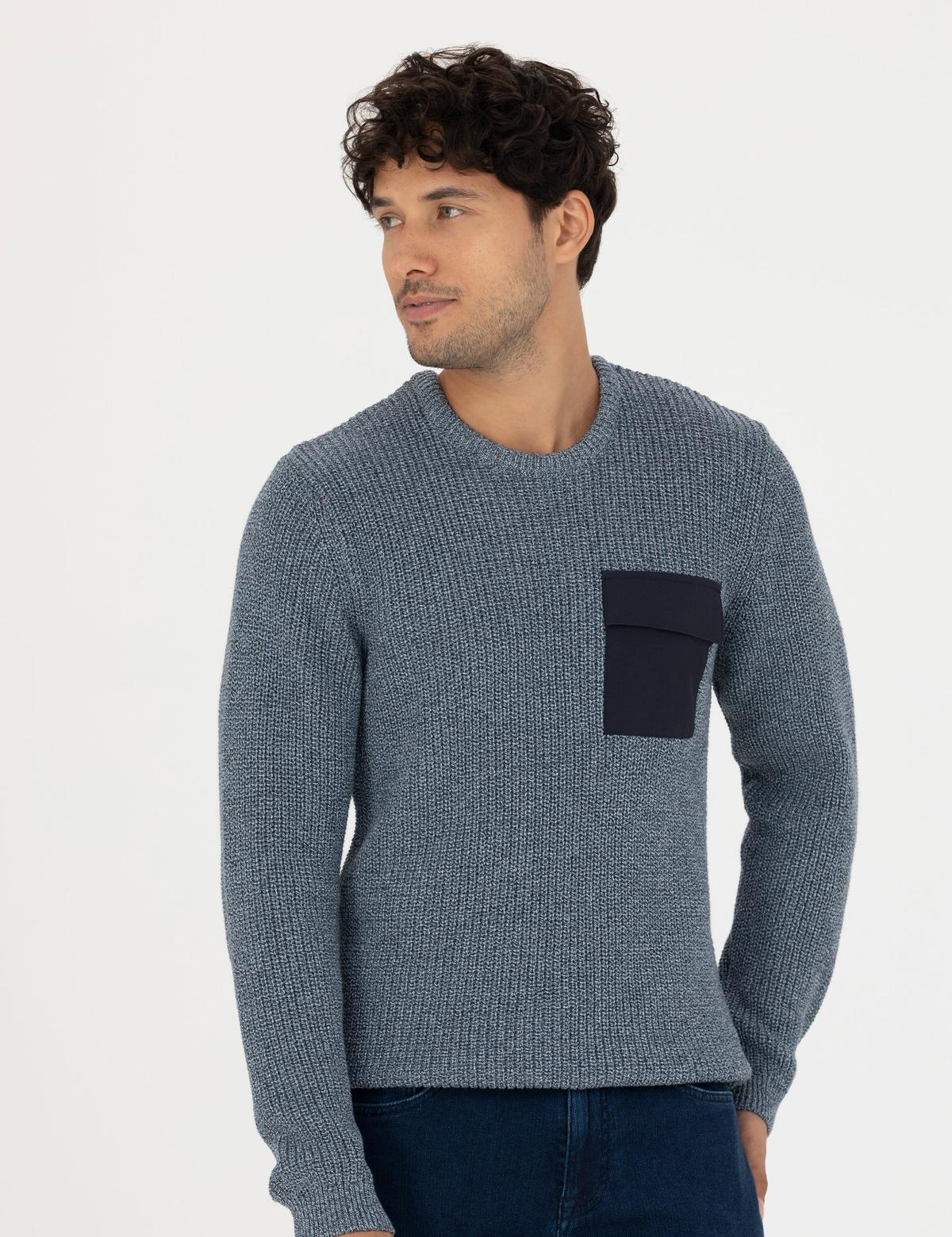 Lacivert Slim Fit Bisiklet Yaka Triko Kazak - 50260316001