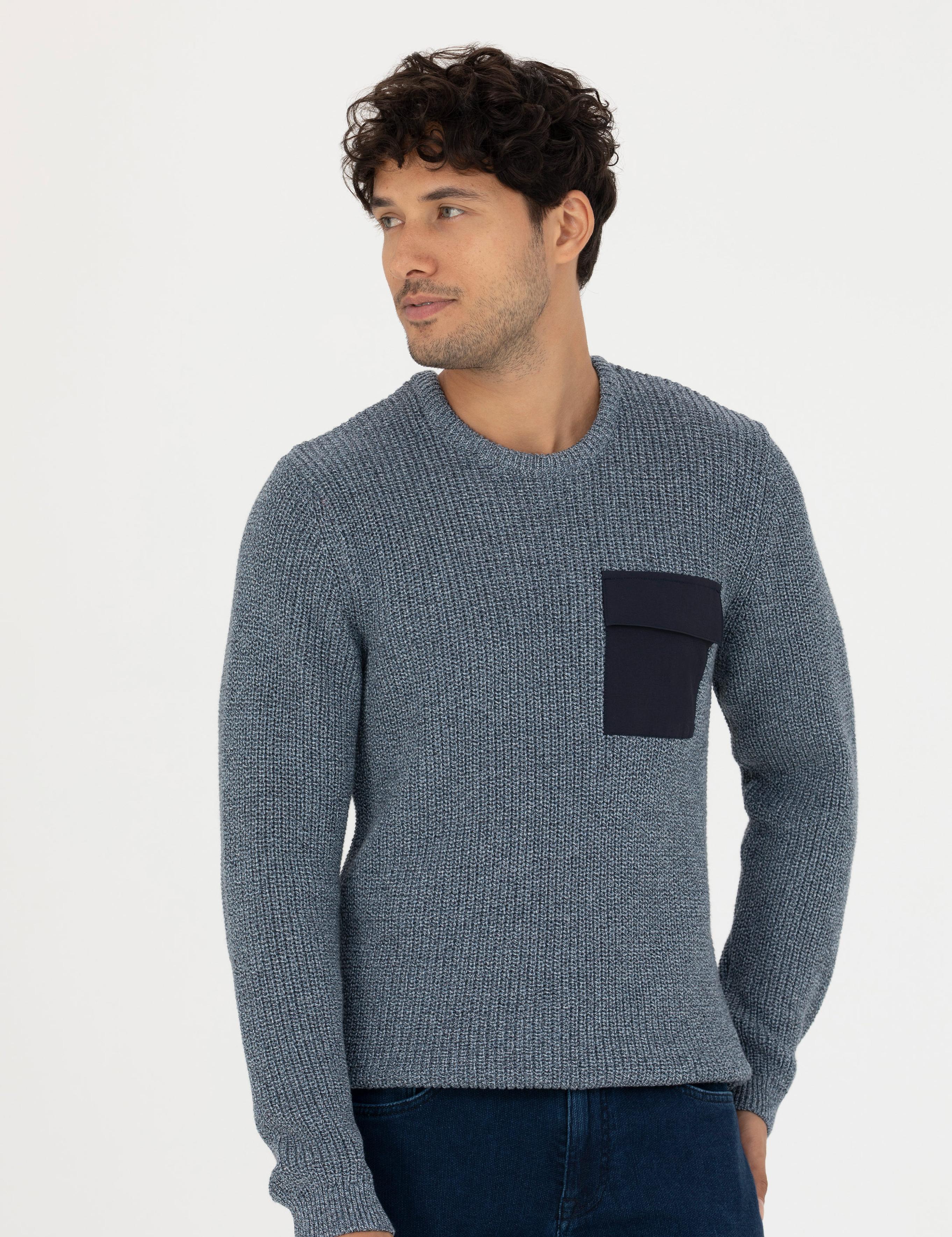 Lacivert Slim Fit Bisiklet Yaka Triko Kazak