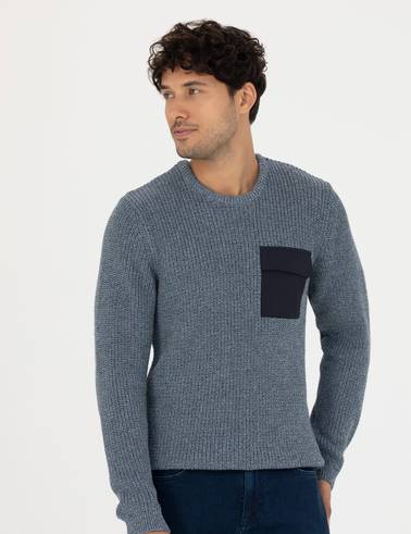 Lacivert Slim Fit Bisiklet Yaka Triko Kazak