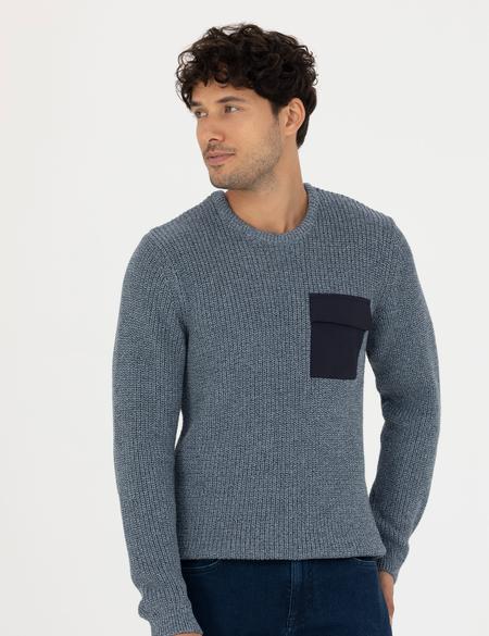 Lacivert Slim Fit Bisiklet Yaka Triko Kazak - 50260316001