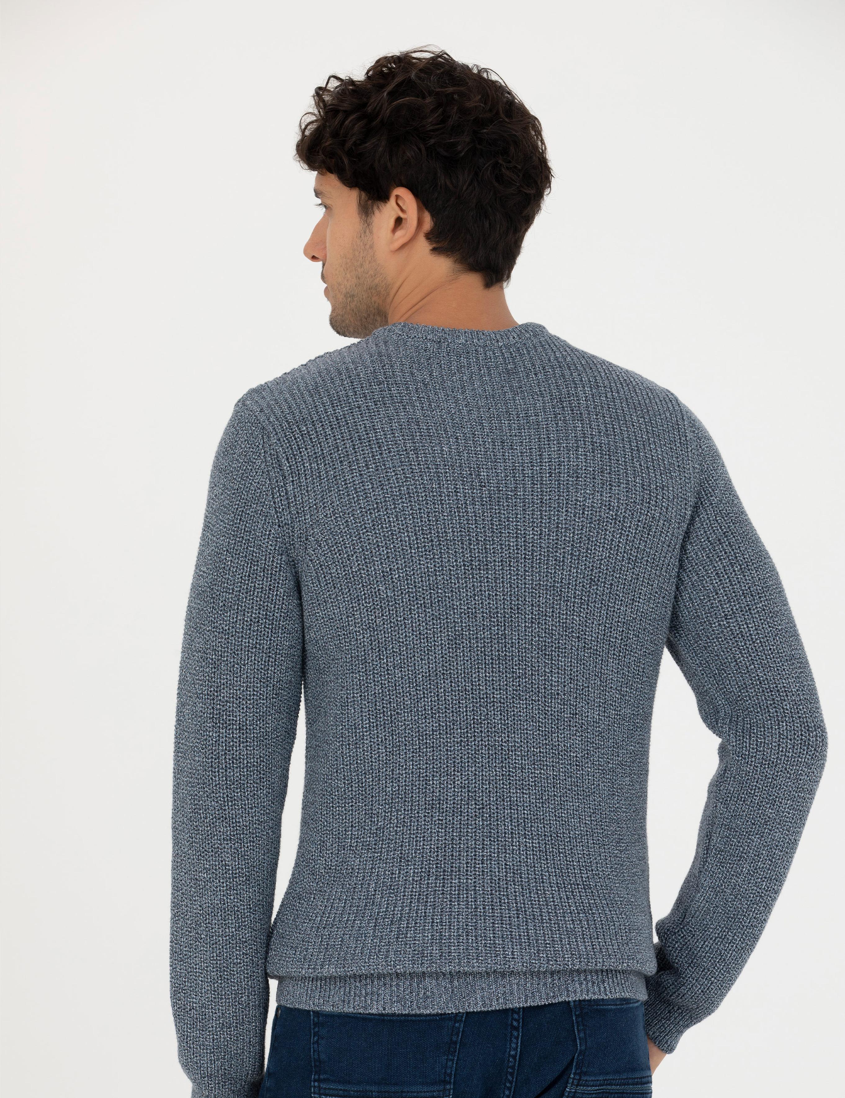 Lacivert Slim Fit Bisiklet Yaka Triko Kazak