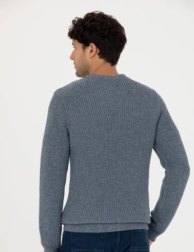 Lacivert Slim Fit Bisiklet Yaka Triko Kazak