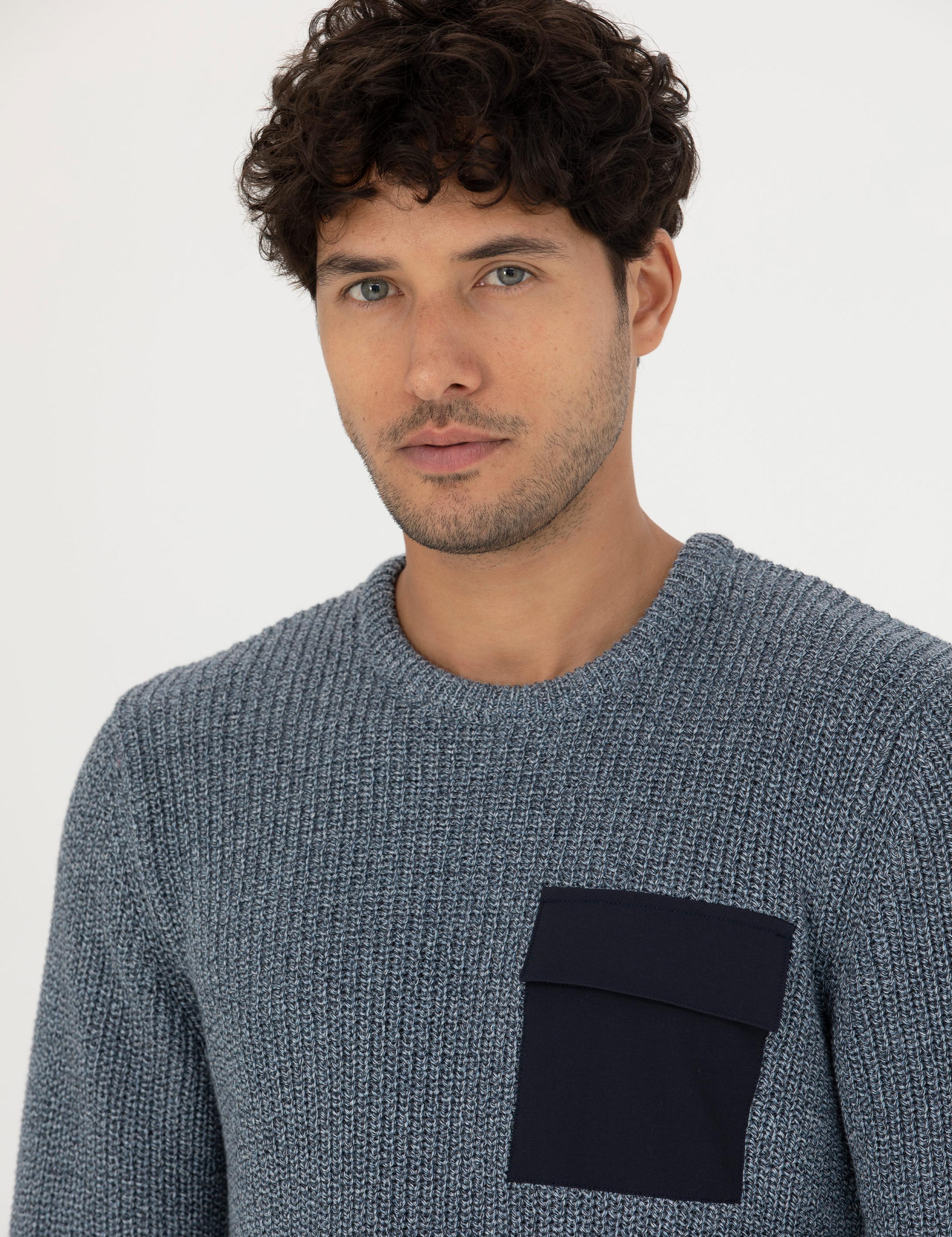 Lacivert Slim Fit Bisiklet Yaka Triko Kazak