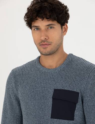 Lacivert Slim Fit Bisiklet Yaka Triko Kazak