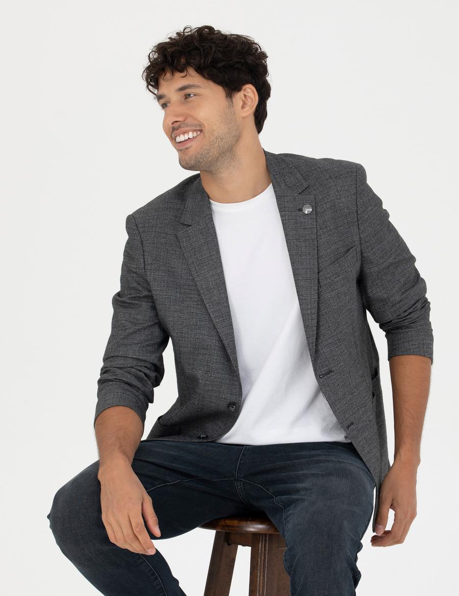 Füme Slim Fit Keten Karışımlı Blazer Ceket